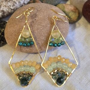 Chic Gold and Green Beaded Earrings
